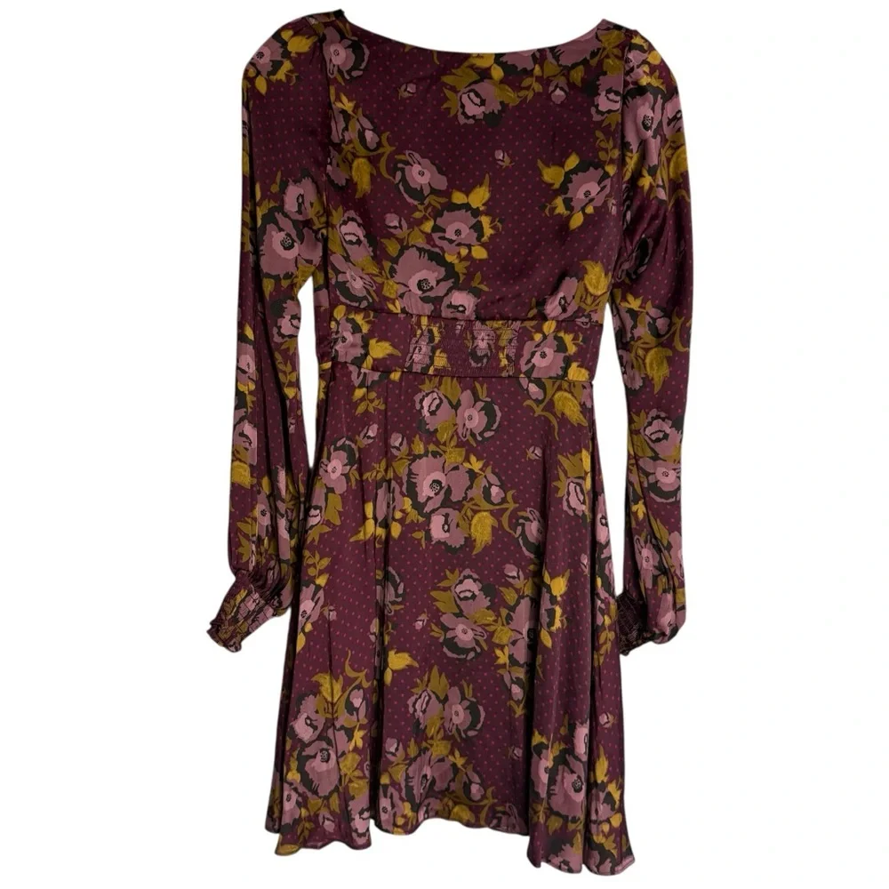 FREE PEOPLE Morning Light Mini Dress Floral Polka Dot Long Sleeve Size 0 -- NWT